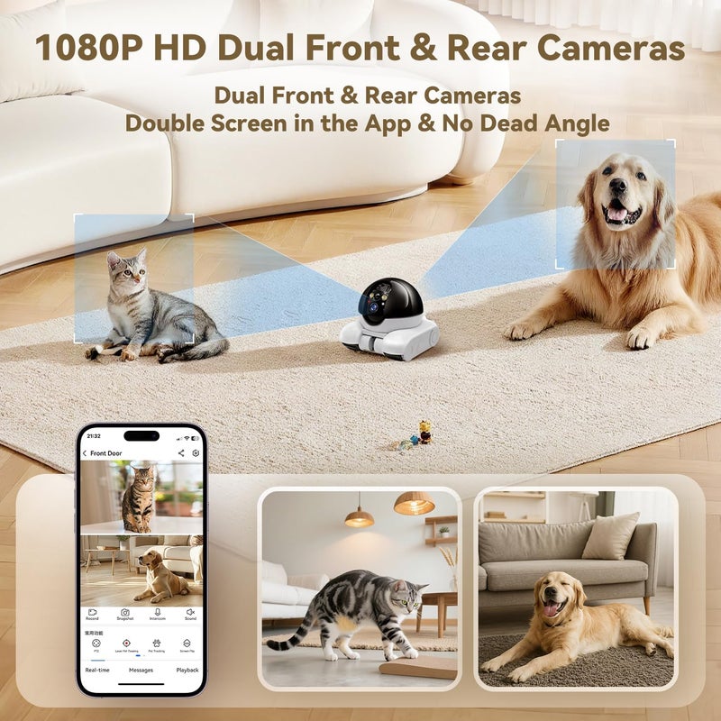 AEZ Robot Camera on Wheels 1080P Dual Lens,Indoor Movable Security Camera with 2-Way Talk,Blinky Bot with Night Vision,Distance Bot App Control for Cats/Dogs/Baby/Elderly (SD/Cloud Storage) - Image 3